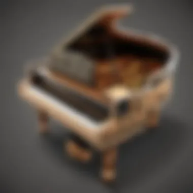Thematic Piano Setup for Minecraft A beautifully arranged piano with Minecraft-themed decorations