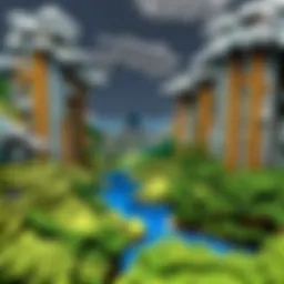 A vibrant Minecraft Pocket landscape showcasing diverse biomes