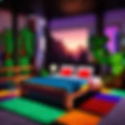 Vibrant RGB bed in a Minecraft bedroom