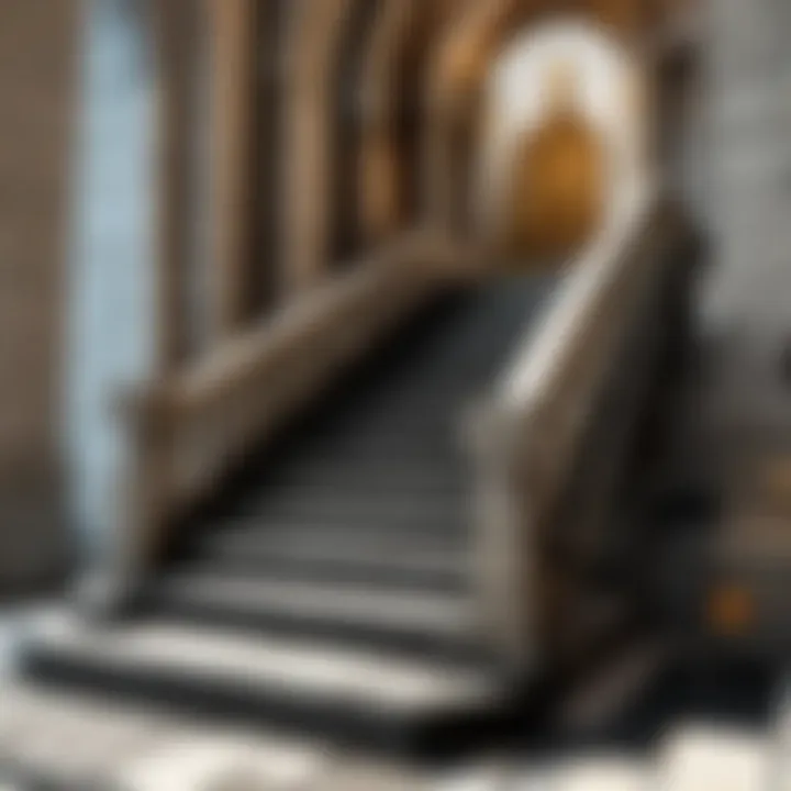 A well-maintained granite staircase with a stunning backdrop