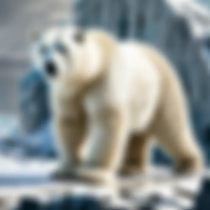 An adult polar bear navigating through the icy landscape.