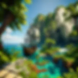 A vibrant landscape of Pirate Island showcasing lush greenery and hidden treasures.
