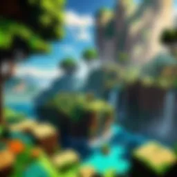 A breathtaking view of a Minecraft landscape showcasing mountains and rivers