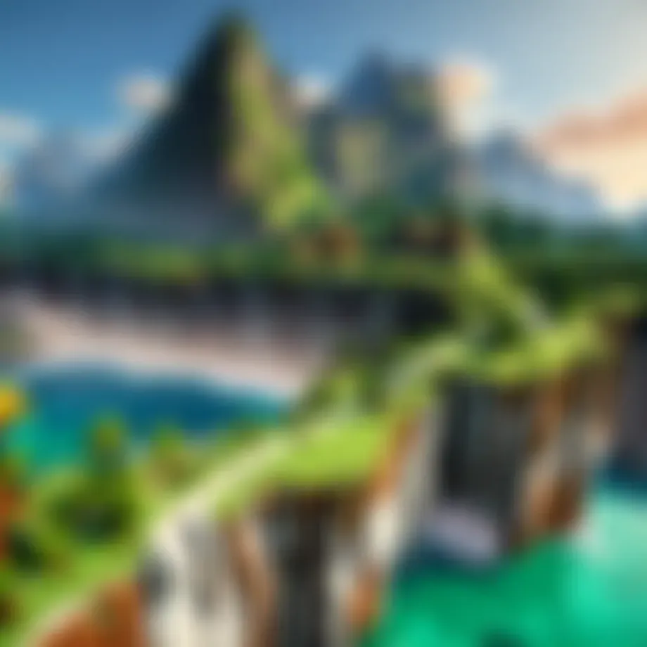 A vibrant Minecraft landscape showcasing creative structures