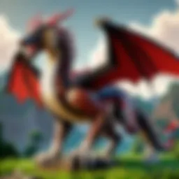 A majestic dragon soaring over a pixelated landscape
