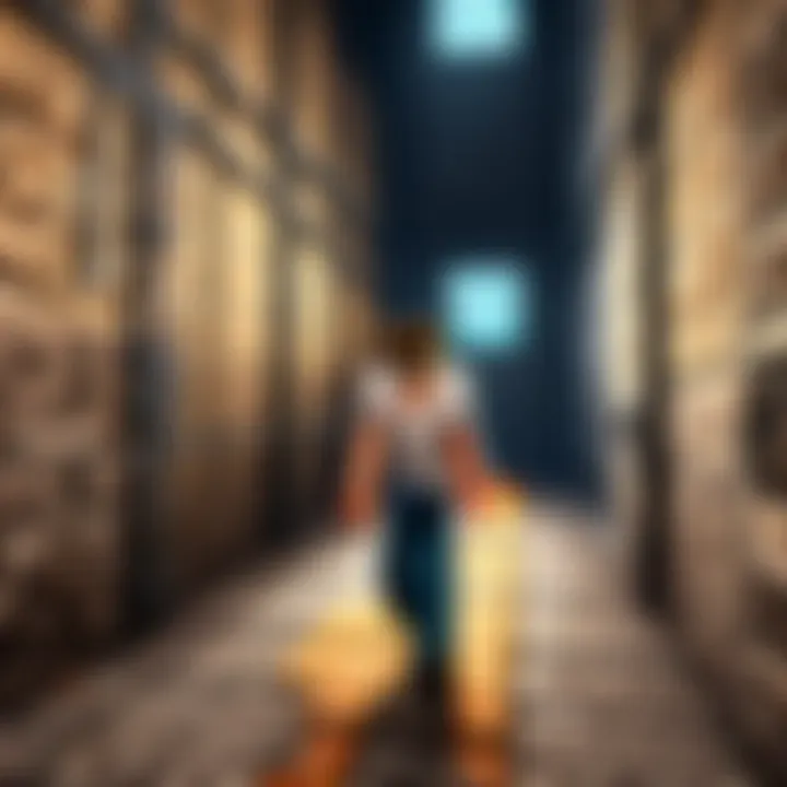 A captivating moment of a player escaping from a Minecraft prison.