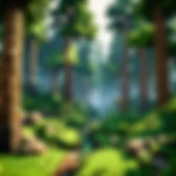 A vibrant forest biome showcasing various trees and wildlife