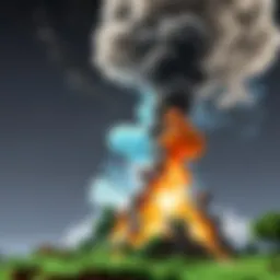 Detailed illustration of Minecraft smoke effects in a vibrant landscape