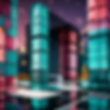 Vibrant Glass Block Architecture in Minecraft A stunning overview of a Minecraft structure featuring glass blocks with various tints.