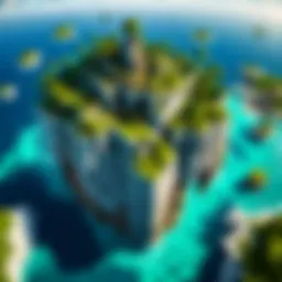 Aerial view of a Skyblock island surrounded by void