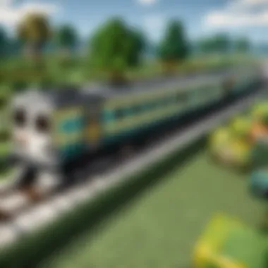 Aesthetic Diversity with Train Mods in Minecraft PE A vibrant Minecraft world enhanced by train mods, showcasing diverse environments and aesthetic appeal.
