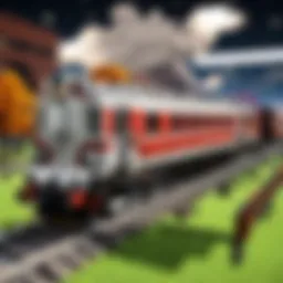 A detailed view of a train mod in Minecraft PE showcasing intricate designs and functionality.