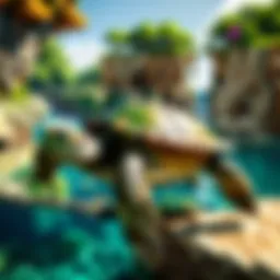 A serene beach habitat showcasing turtles in Minecraft