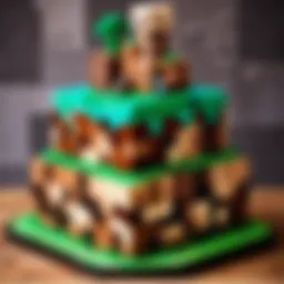MineCraft themed cake with pixelated design