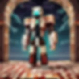 Abstract Minecraft landscape with geometric shapes