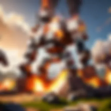 Explosive Battle Scene Spectacular turret defense battle scene with explosions and lasers