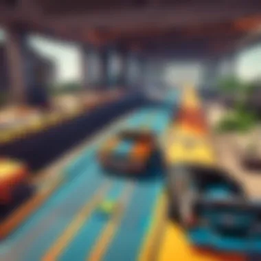 Virtual Hot Wheels racing against pixelated obstacles