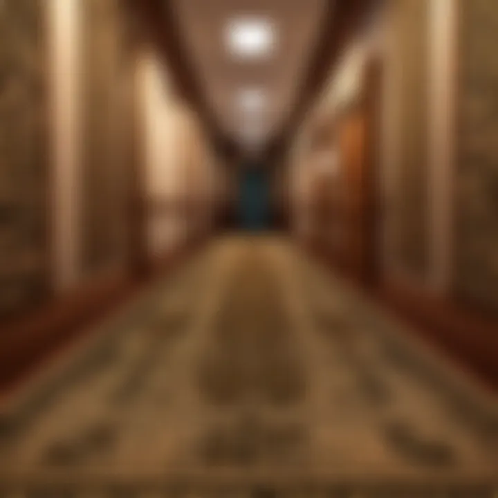 Patterned high-low carpet adding dimension to hallway