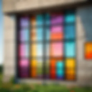 Modern Architecture Enhanced with Colored Glass A creative use of colored glass blocks in a modern architectural design within Minecraft.