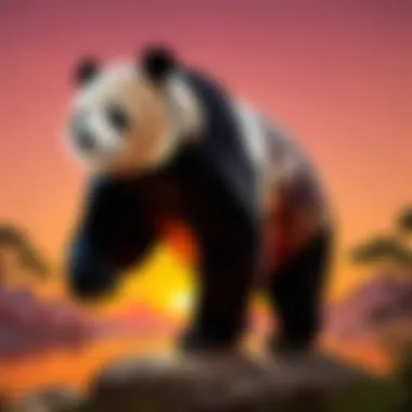 Silhouette of a panda bear against a vibrant sunset backdrop