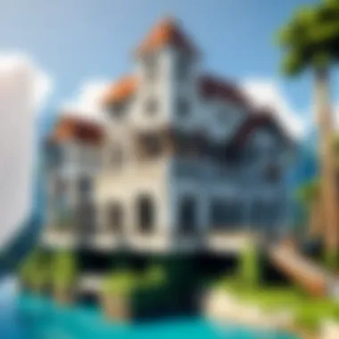 Architectural Wonders in Minecraft Magnificent castle built with colorful blocks overlooking a vast terrain