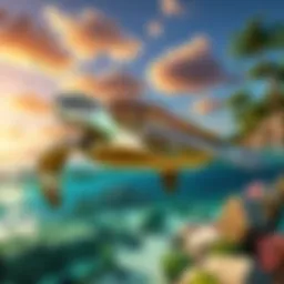 Majestic Sea Turtle Gliding Through Coral Reef