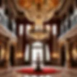 Elegant chandelier casting a warm glow in the grand foyer