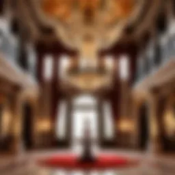 Elegant chandelier casting a warm glow in the grand foyer