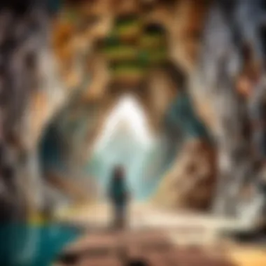 Minecraft character exploring a mysterious cave