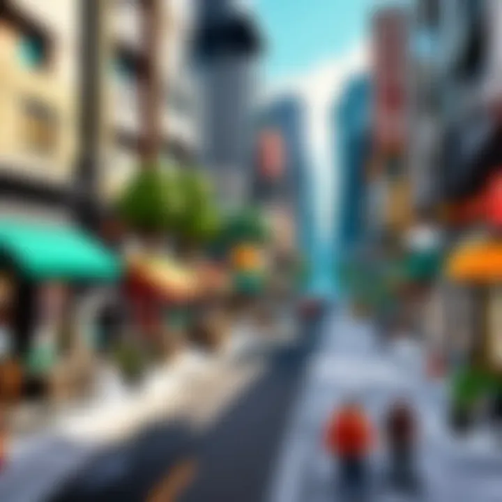 Vibrant Minecraft cityscape bustling with activity