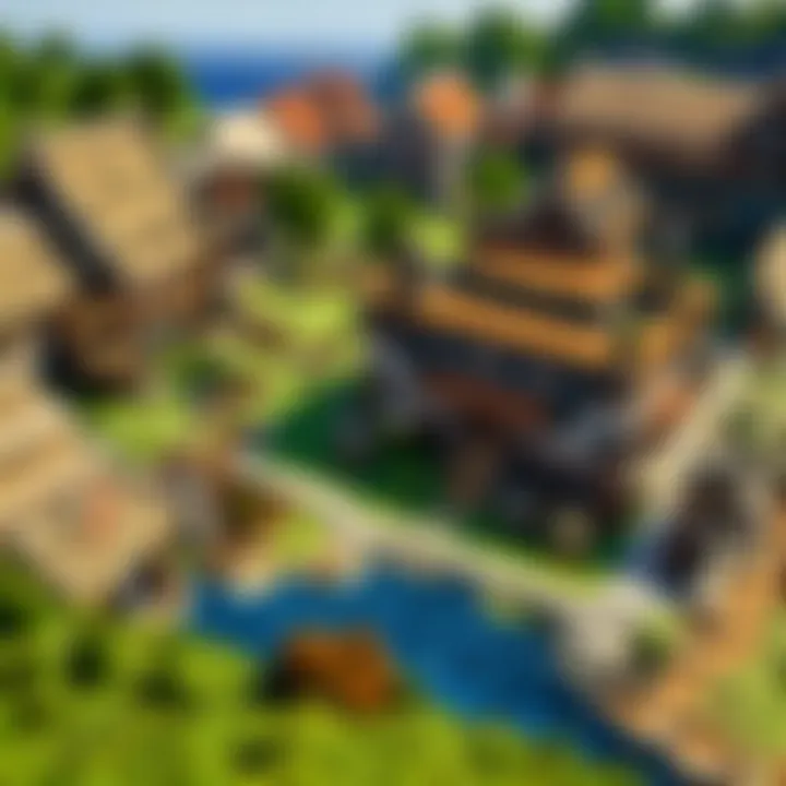 A player strategizing in a bustling Minecraft village