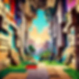 A vibrant Minecraft landscape showcasing a mural painted on a wall