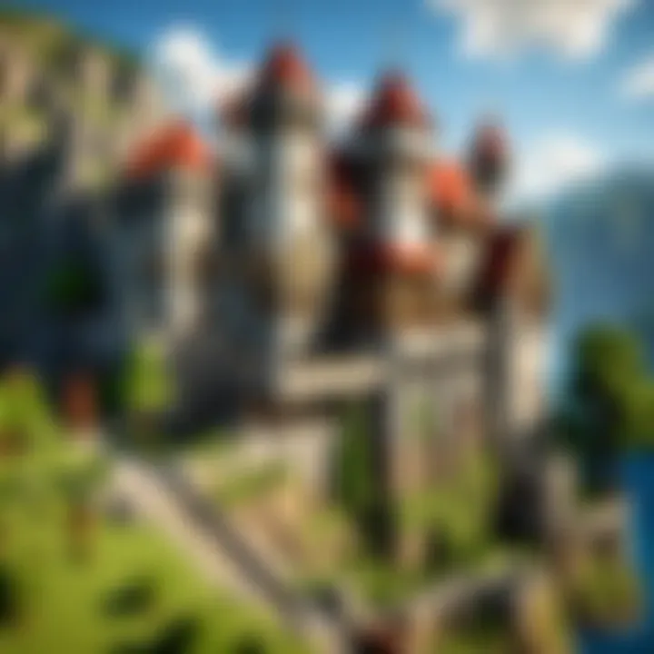 Majestic castle soaring in a Minecraft medieval kingdom