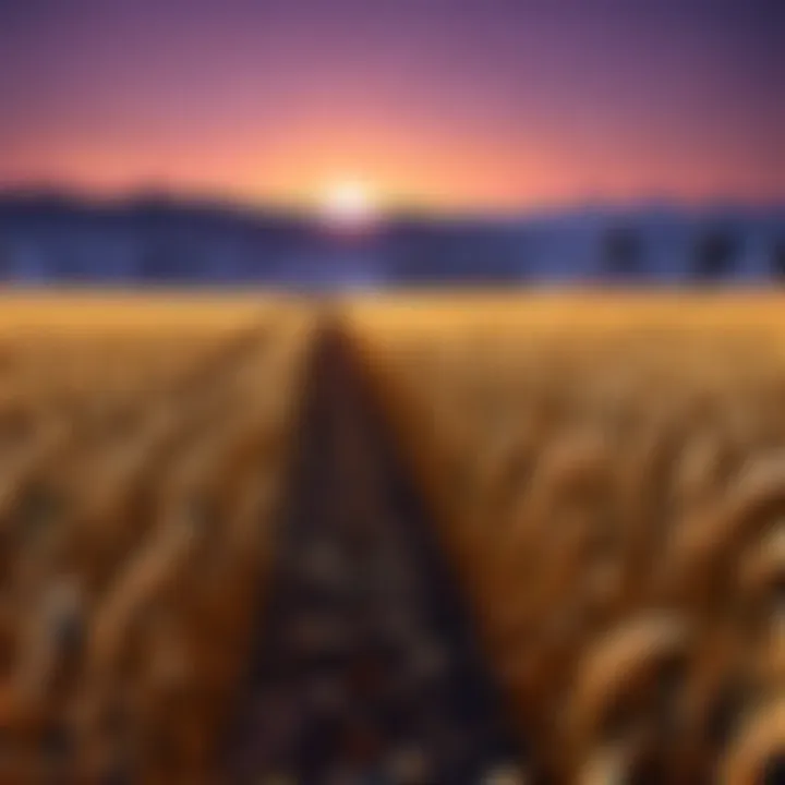 Dusk setting over a picturesque wheat field landscape