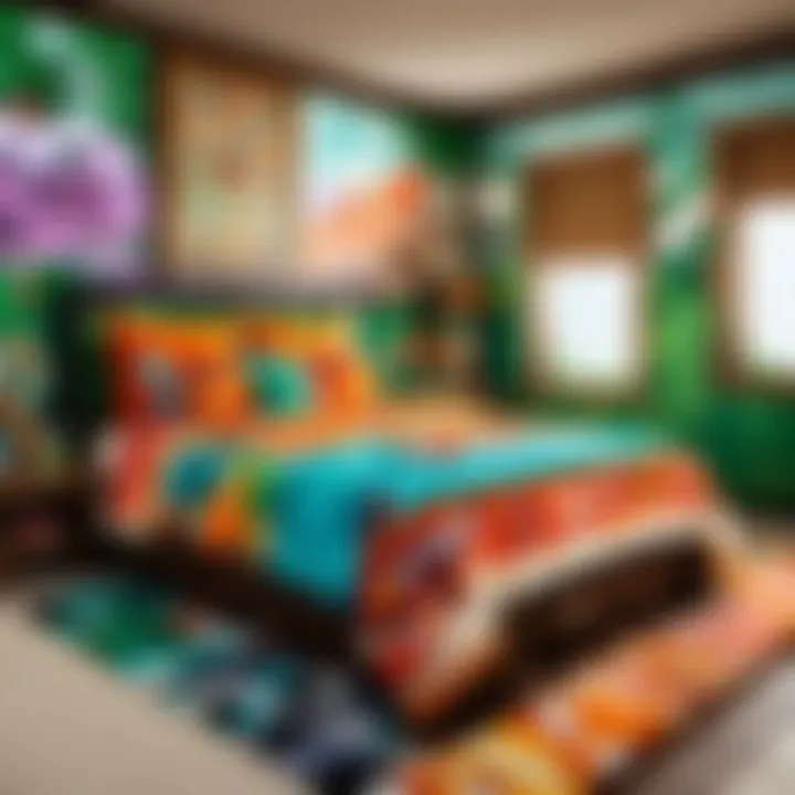 Colorful bedding and accessories inspired by Minecraft's aesthetic