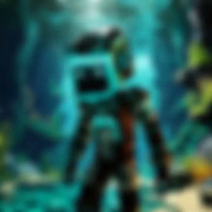 Minecraft character wearing Aqua Helmet while exploring