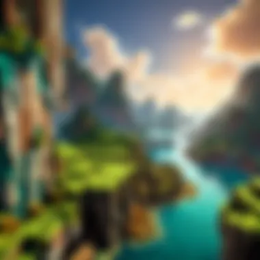 A digital illustration showcasing a vibrant Minecraft landscape with intricate details