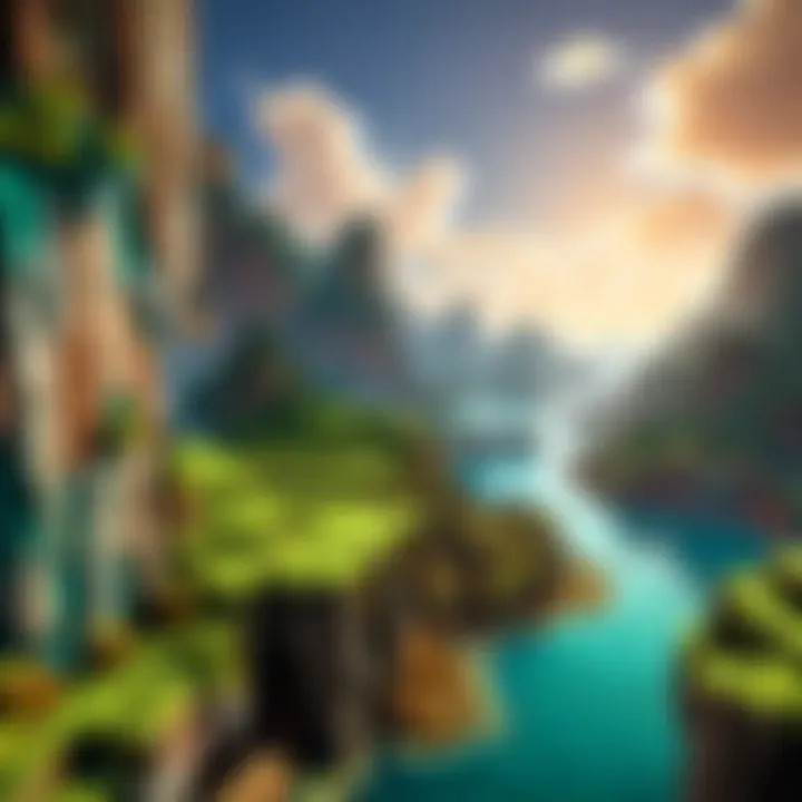 A digital illustration showcasing a vibrant Minecraft landscape with intricate details