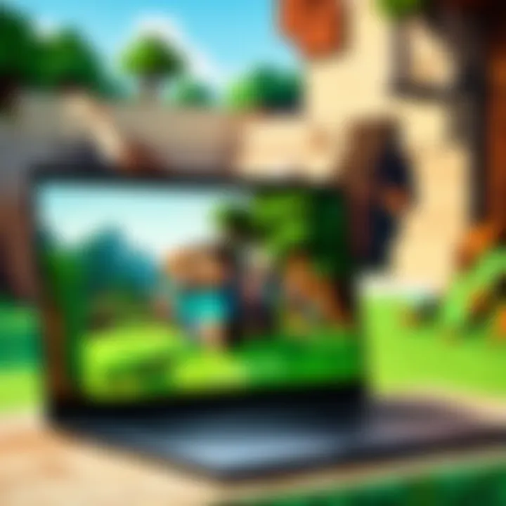 A laptop displaying Minecraft gameplay