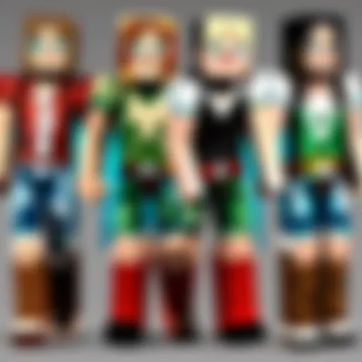 A vibrant display of various custom Minecraft skins created using skin creator apps.