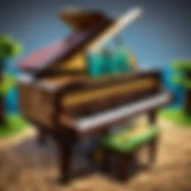 Piano keys with Minecraft-themed notes