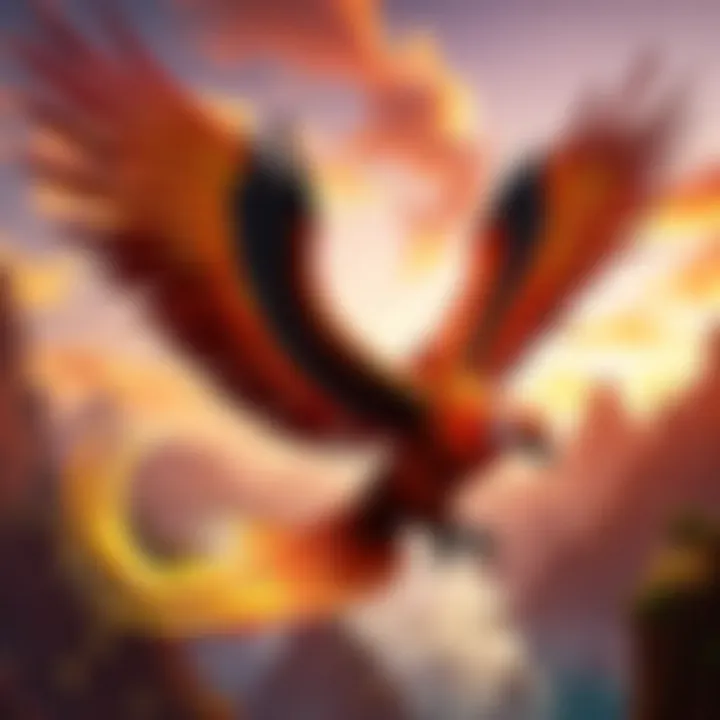 Mythical Phoenix soaring high above the Minecraft world