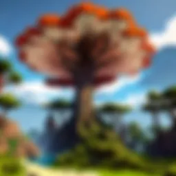 A serene landscape in Minecraft showcasing natural biomes