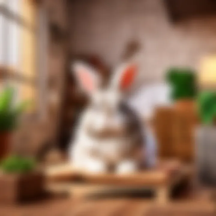 Illustration of a fluffy rabbit enjoying a cozy home setting