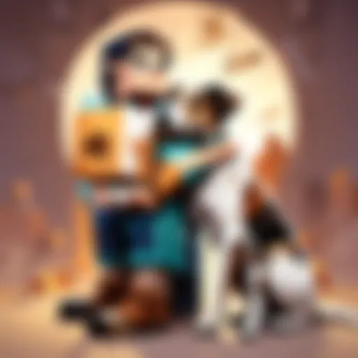 Illustration of a person hugging a loyal dog