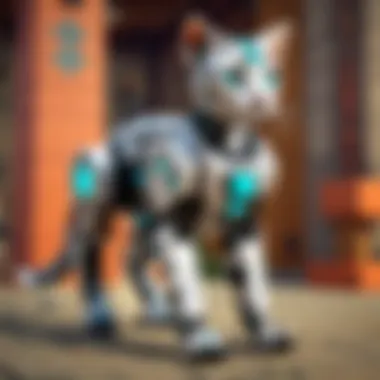 Mystical Robotic Feline Companion Robotic cat with glowing eyes and intricate metallic fur