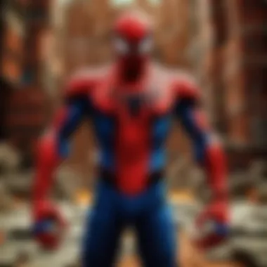 Iconic Merge: Spiderman-Minecraft Symbolism Spiderman and Minecraft logo integration