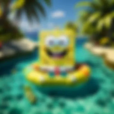 Vibrant SpongeBob Floatie in Tropical Paradise