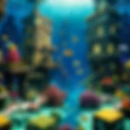 Vibrant underwater city scape with SpongeBob SquarePants