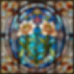 Elegant stained glass panel with intricate floral design